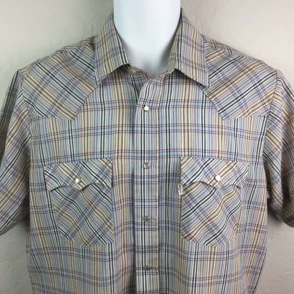 Vintage Levis Mens Western Pearl Snap Button Plaid Shirt Rockabilly Size Large - Picture 1 of 8